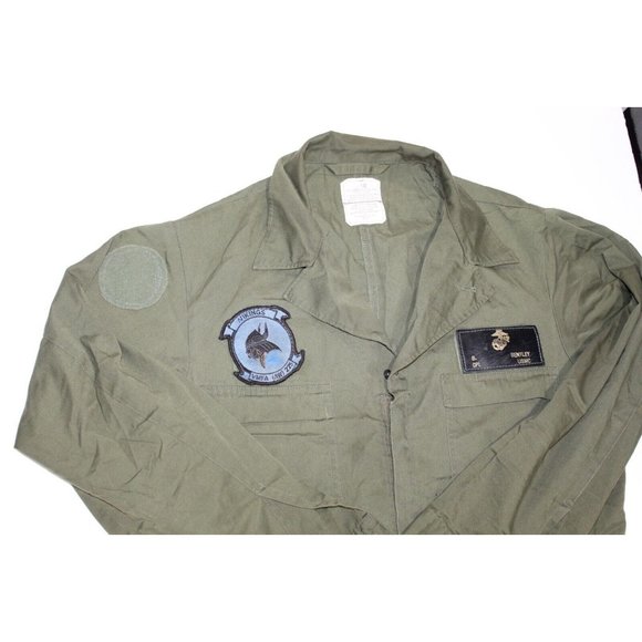 USMC US Marine Corps Olive Green OD Cotton Utility Coveralls Overalls 44 L Patch - Picture 5 of 11